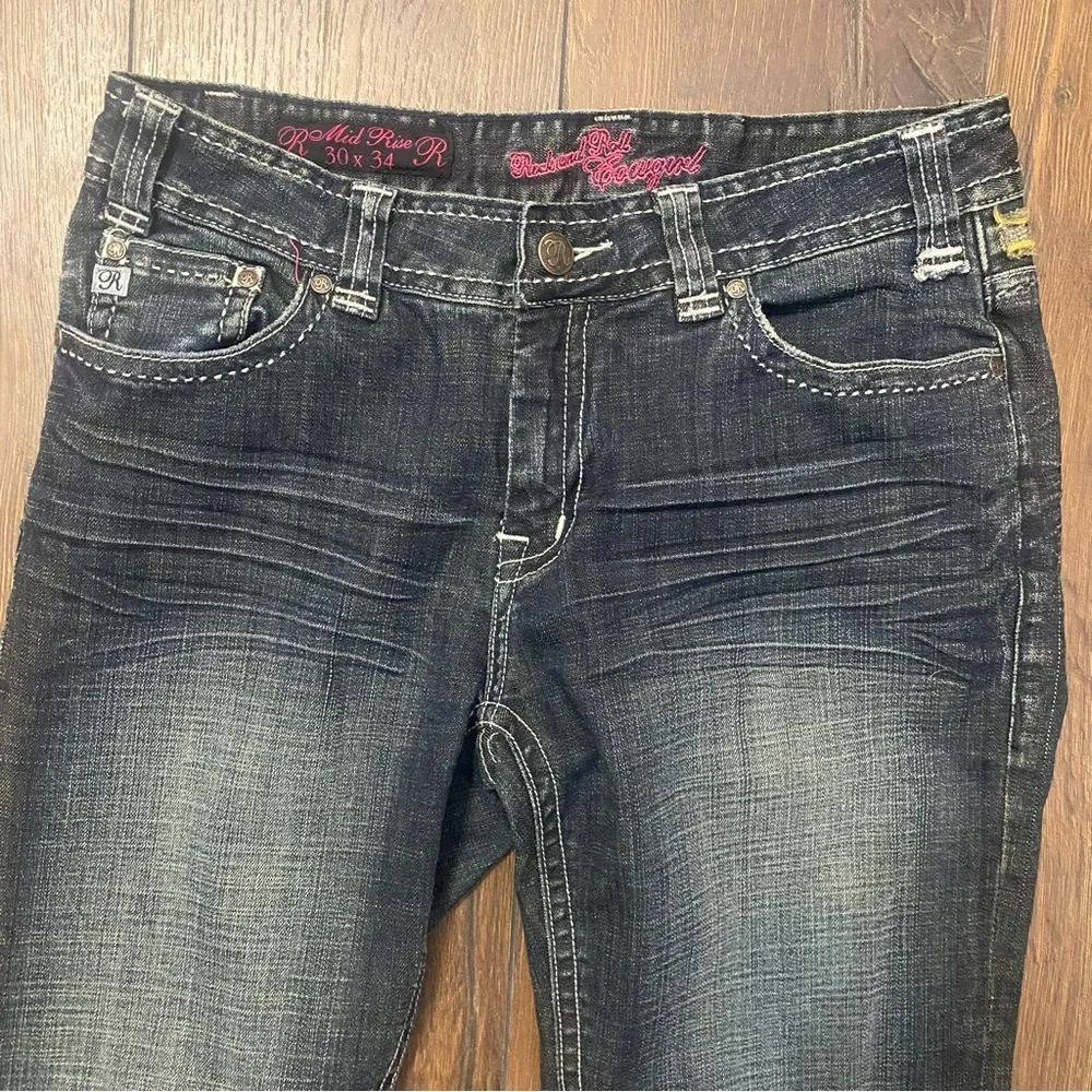 Rock and Roll cowgirl mid rise dark denim 30x34 jeans - Picture 8 of 9